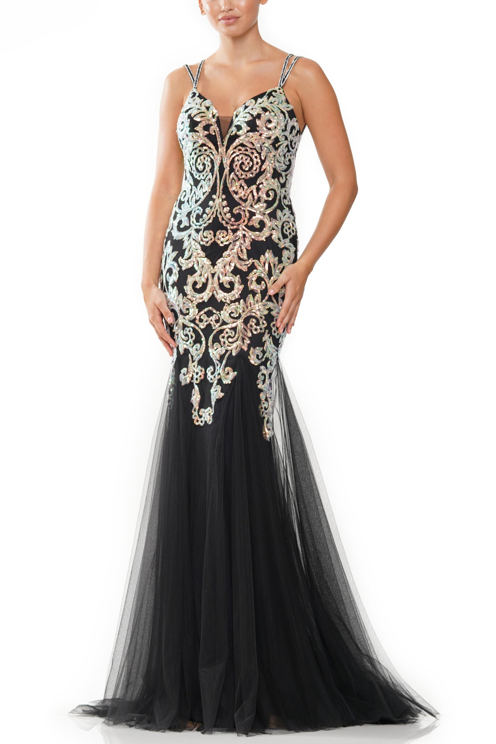 Colors Dress Sleeveless Embroidered Sequin Gown-0