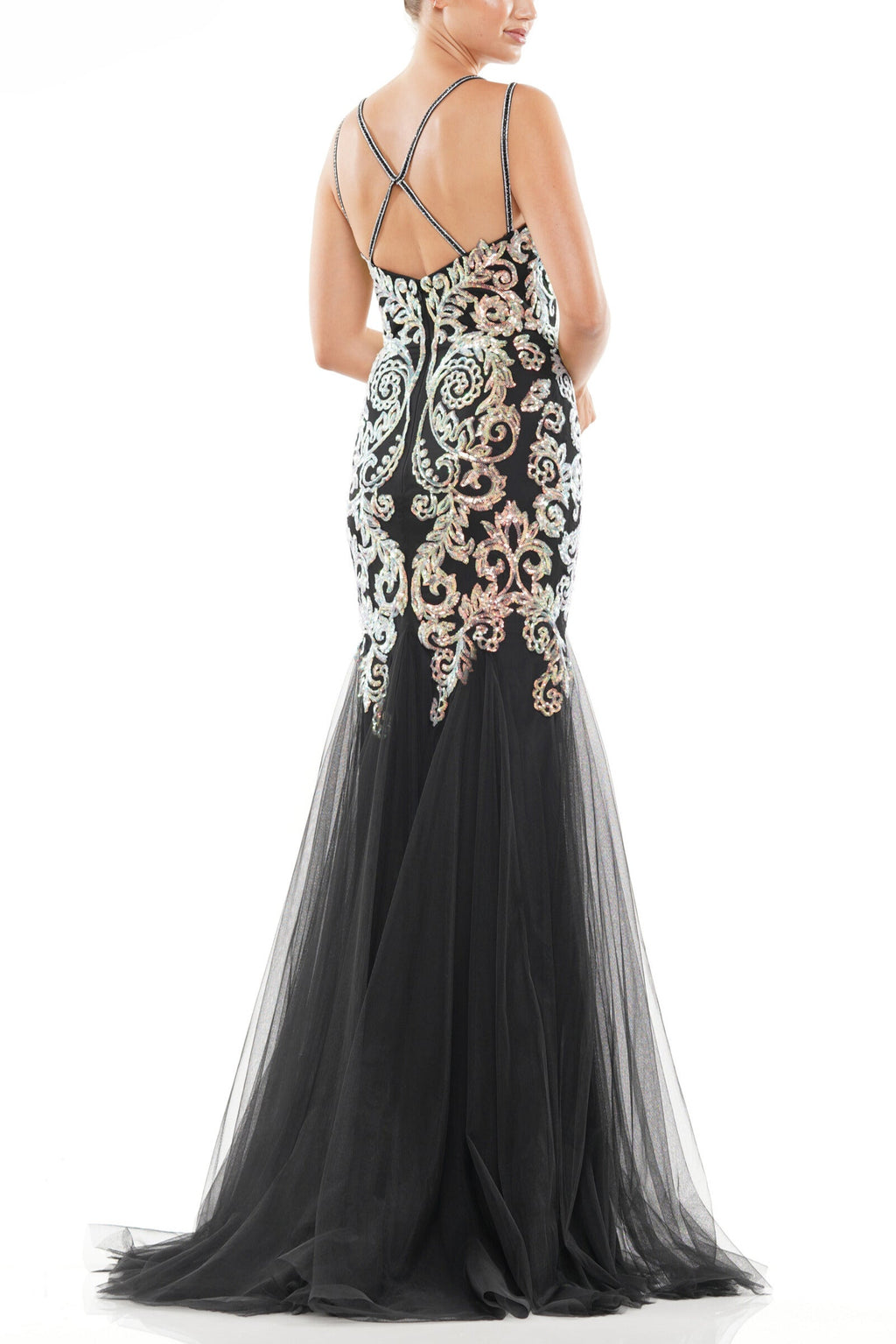Colors Dress Sleeveless Embroidered Sequin Gown-1