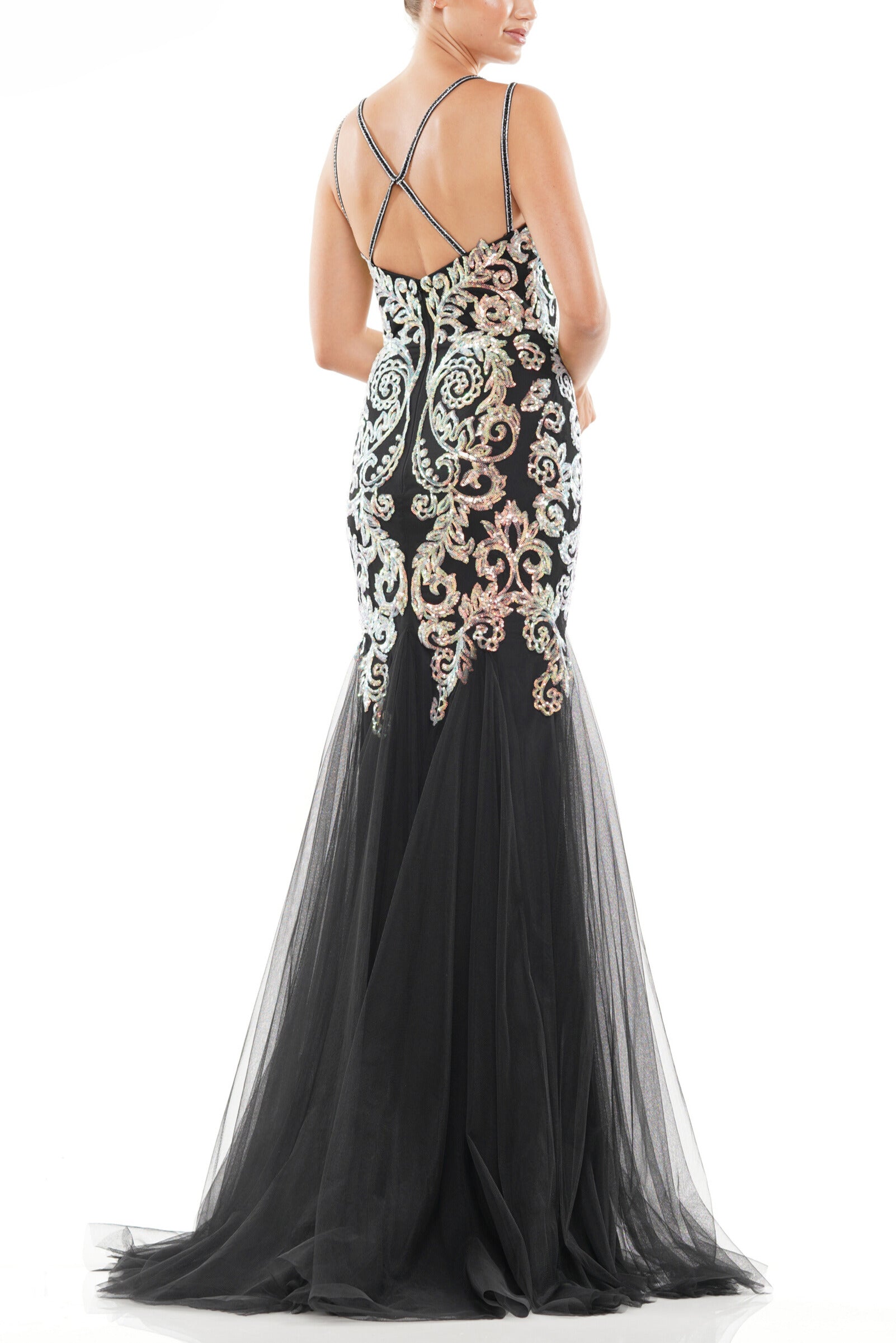 Colors Dress Sleeveless Embroidered Sequin Gown-1