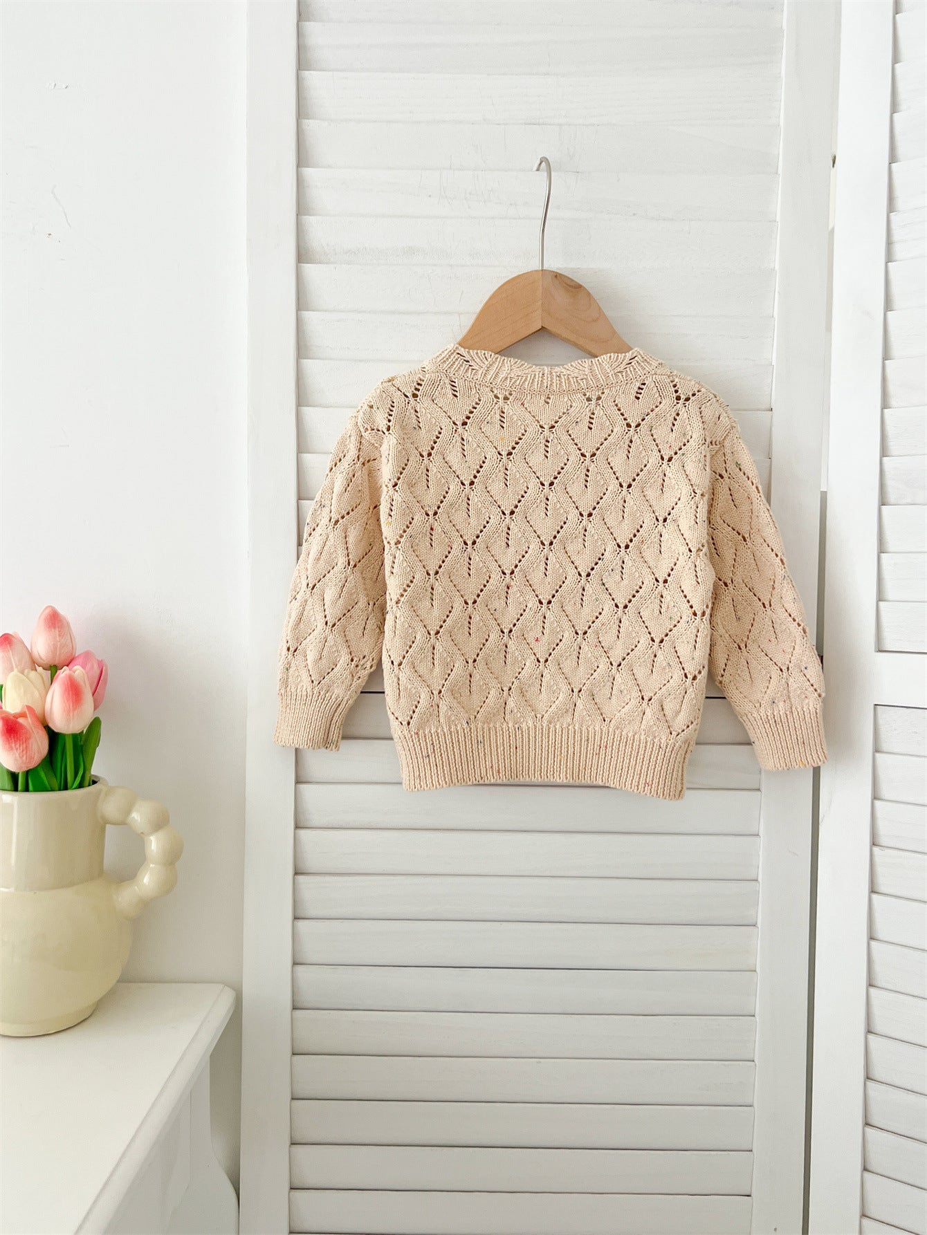 Autumn Arrival Baby Kids Girls Comfortable Hollow-out Argyle Knitted Long Sleeves Cardigan-1