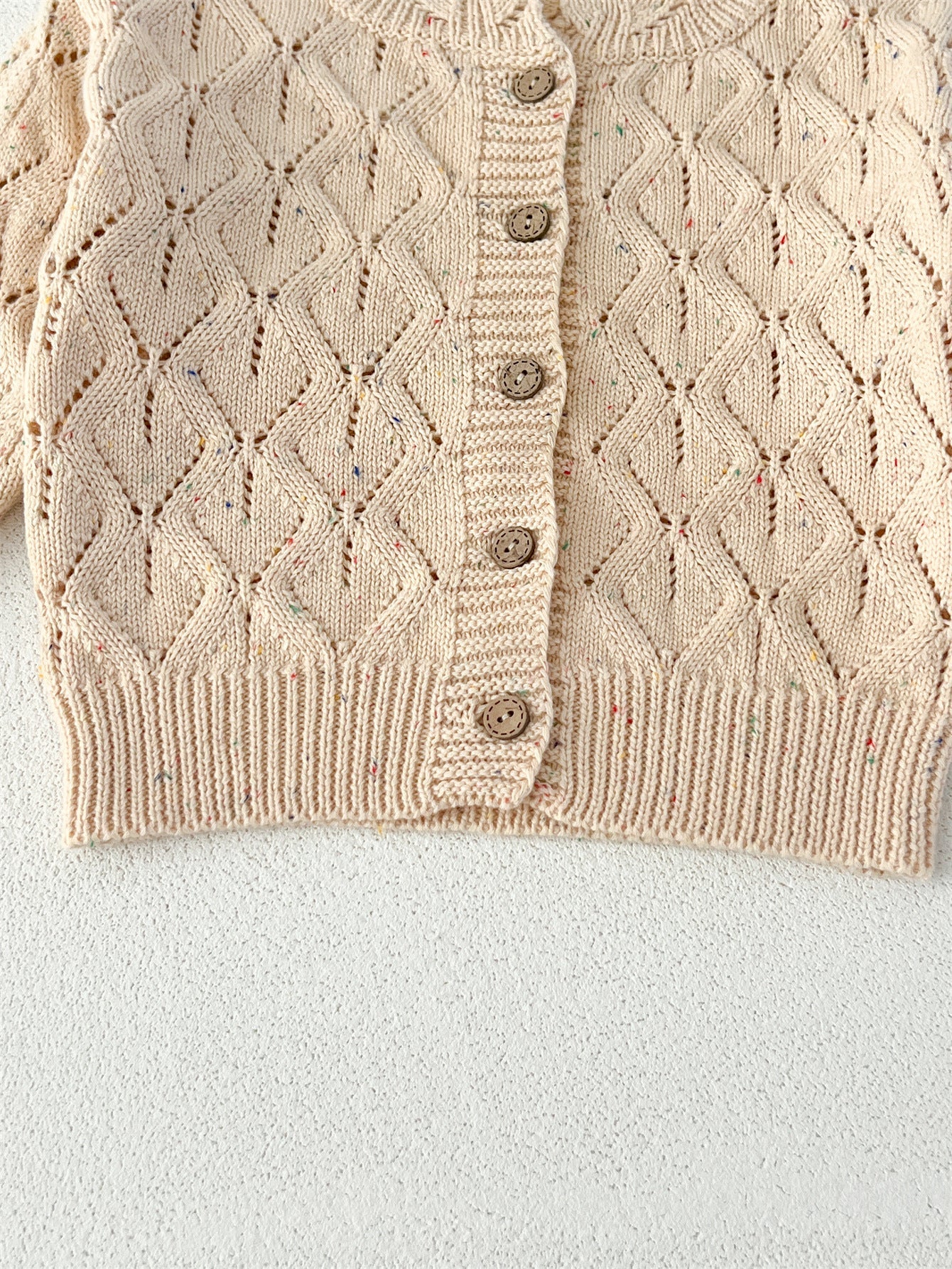 Autumn Arrival Baby Kids Girls Comfortable Hollow-out Argyle Knitted Long Sleeves Cardigan-3