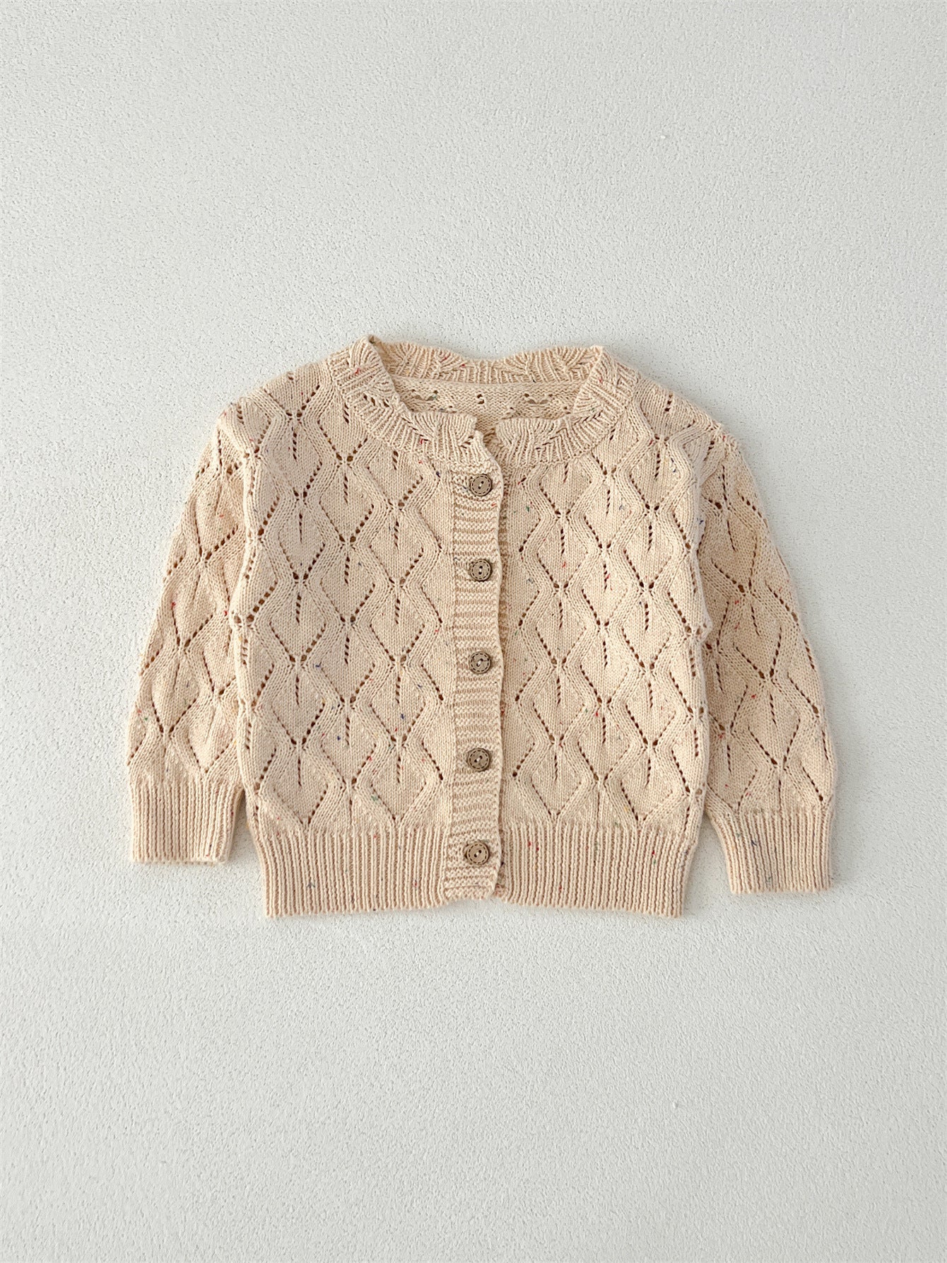 Autumn Arrival Baby Kids Girls Comfortable Hollow-out Argyle Knitted Long Sleeves Cardigan-0