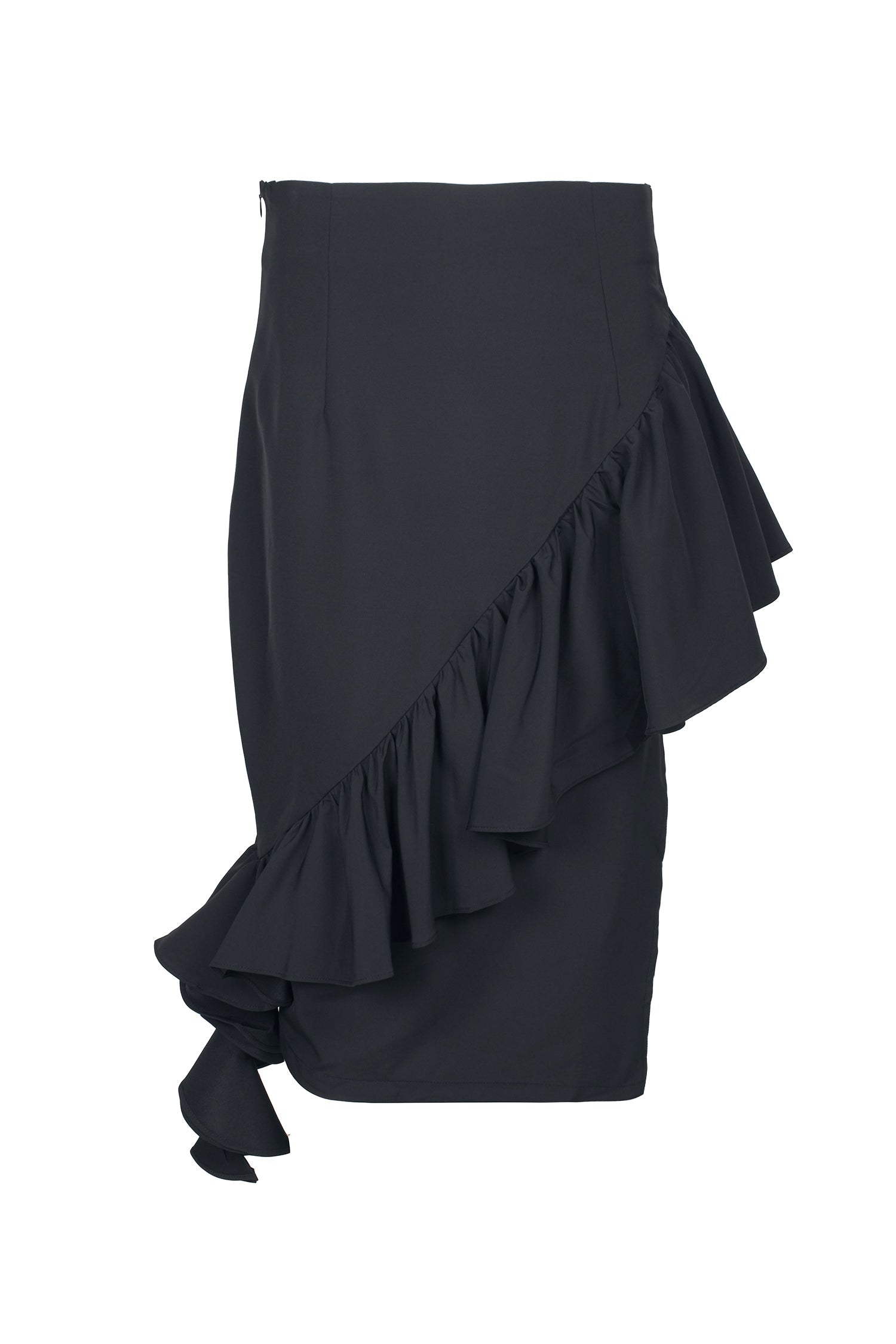 Why Dress Mid Waist Ruffled Zipper Side Solid Crepe Skirt-0