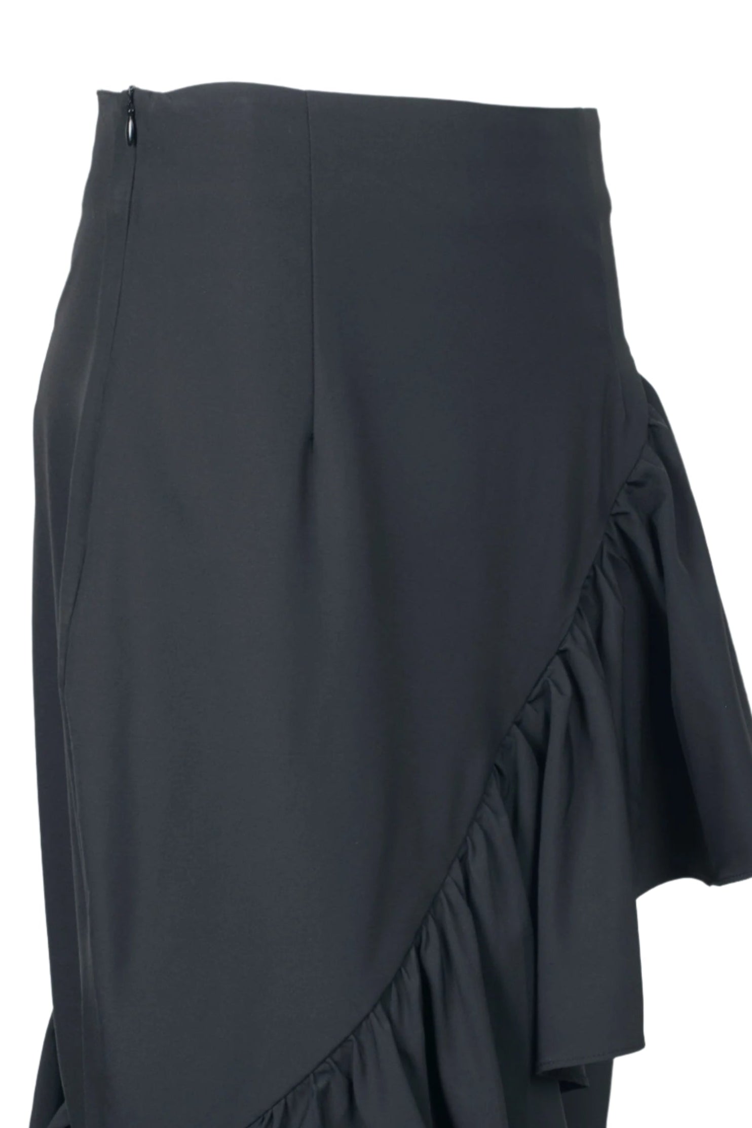 Why Dress Mid Waist Ruffled Zipper Side Solid Crepe Skirt-1
