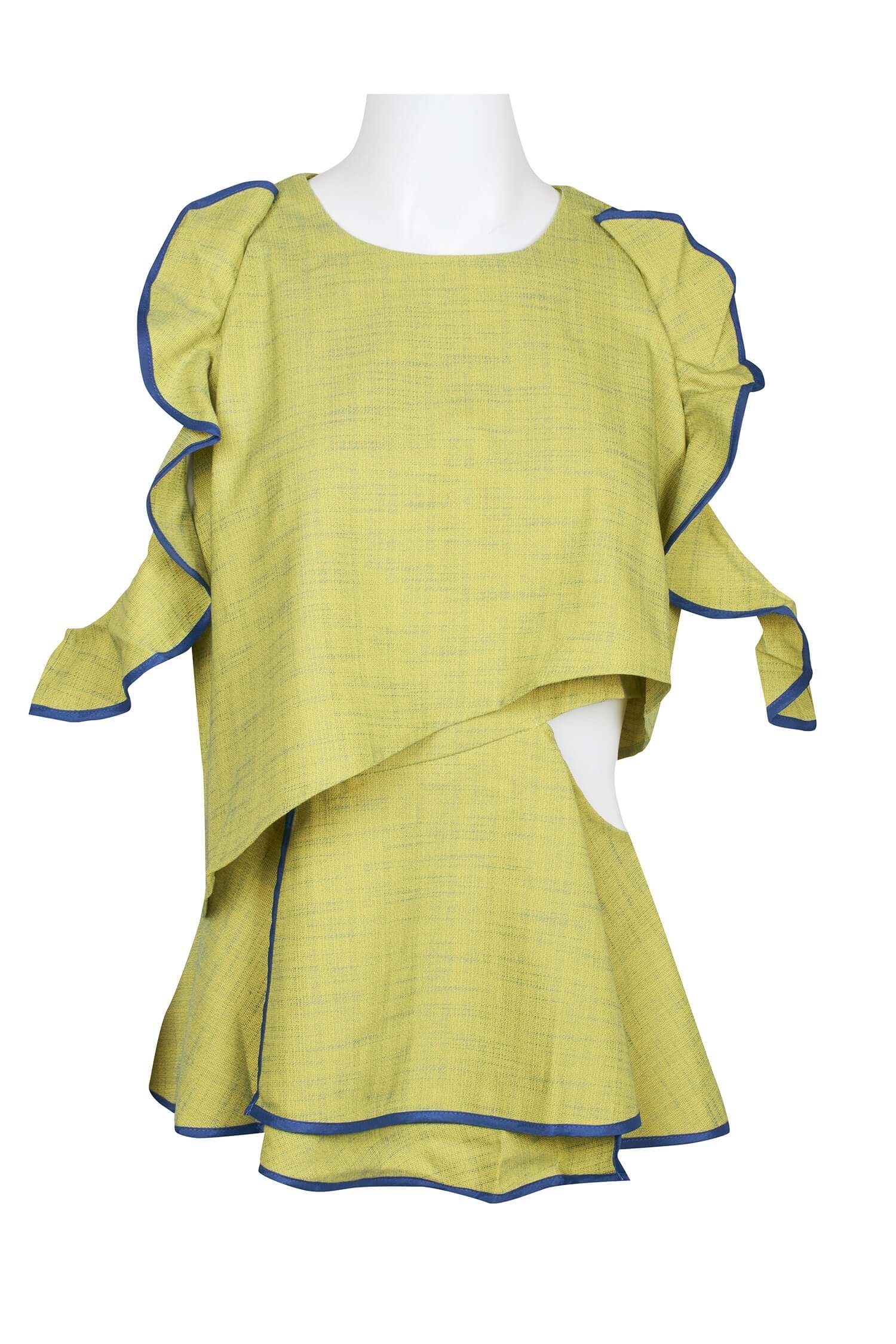 WHY Dress Crew Neck Ruffled Sleeveless Zipper Back Piping Detail Popover Crepe Top-5