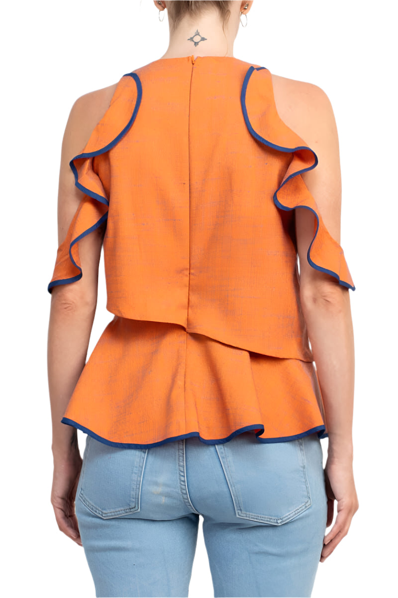 WHY Dress Crew Neck Ruffled Sleeveless Zipper Back Piping Detail Popover Crepe Top-2