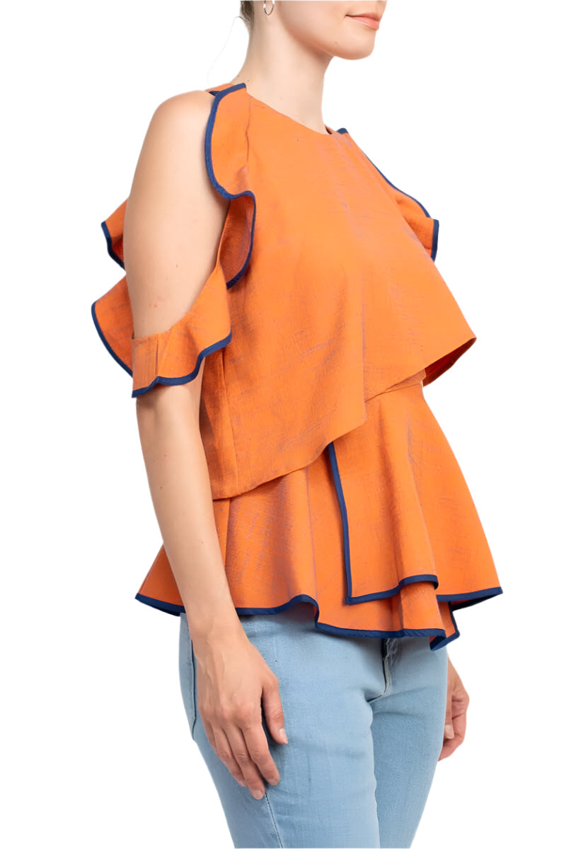 WHY Dress Crew Neck Ruffled Sleeveless Zipper Back Piping Detail Popover Crepe Top-1
