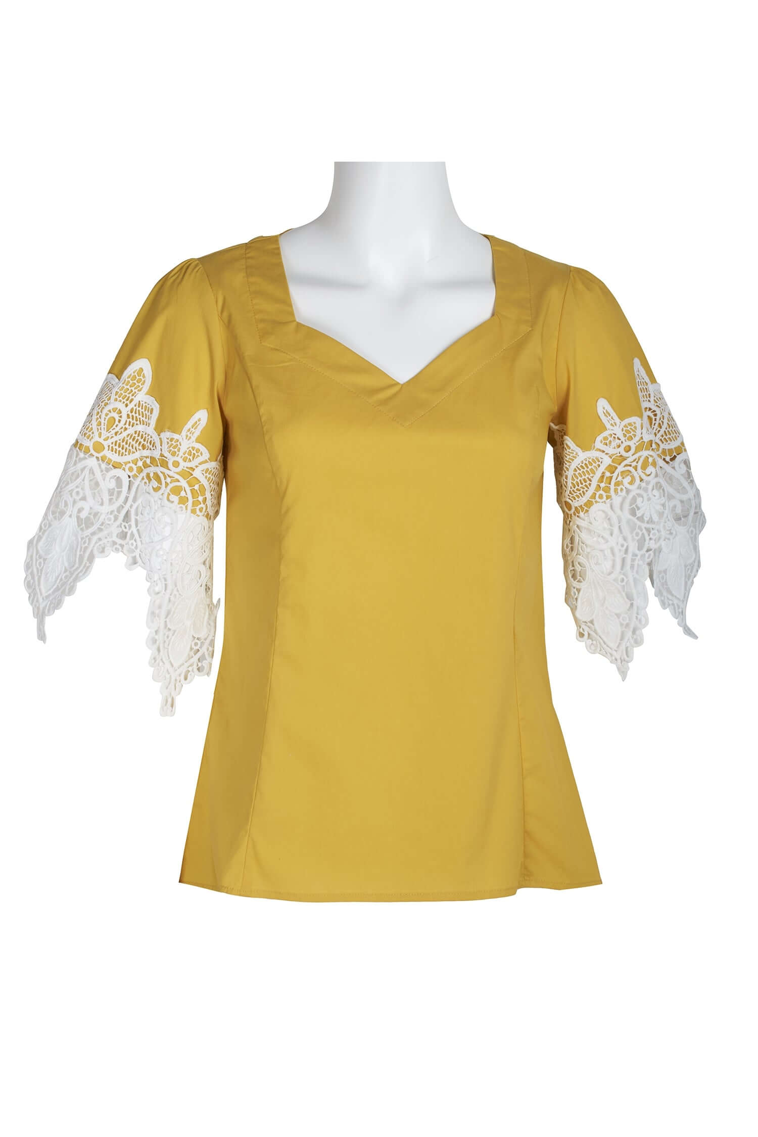 Why Dress V-Neck Short Lace Sleeve Zipper Back Cotton Top-0