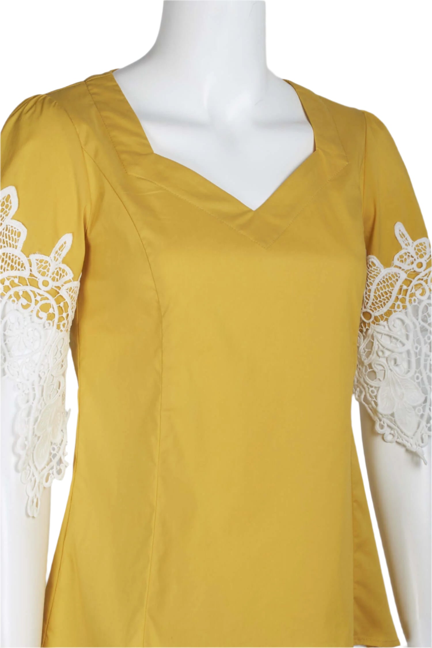 Why Dress V-Neck Short Lace Sleeve Zipper Back Cotton Top-2